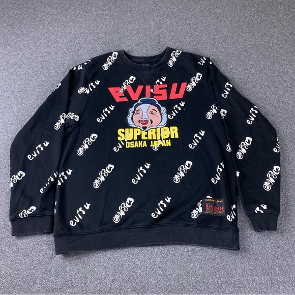 EVISU Superior Osaka Japan All Over Print Crewneck God head Custom Made RARE - Picture 1 of 11